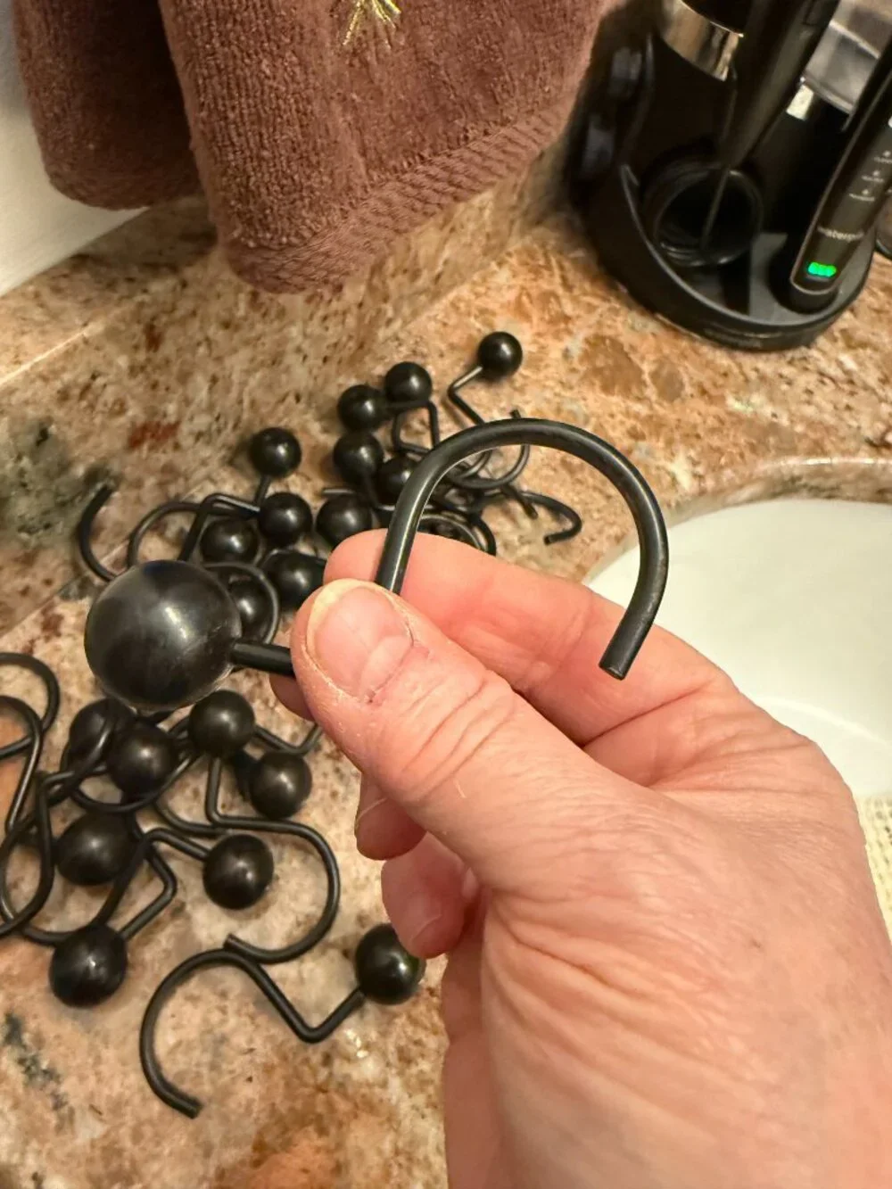 Dark Espresso Bronze Shower Curtain Hooks, Farmhouse Brown Ball Shower Rod Hooks